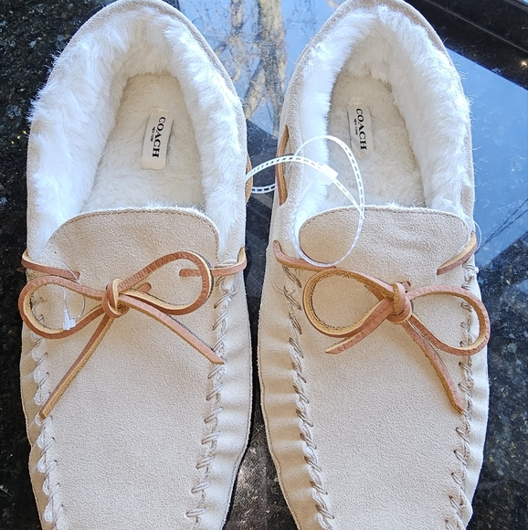 COACH Men Sand Suede Shearling Slippers Moccasins Sz 11 - Picture 10 of 12